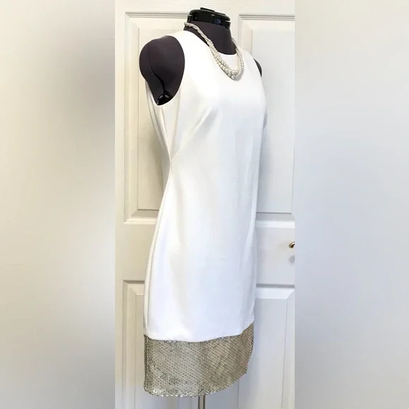 NWT Harper Rose Sequin Hem Embellished Sheath Dress White - Picture 5 of 16